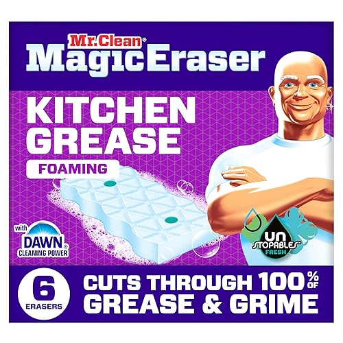 Mr. Clean Magic Eraser Foaming Sponge, Kitchen Grease Eraser, Dawn Cleaning Power, Oven Cleaner, Unstopables Fresh, 6ct