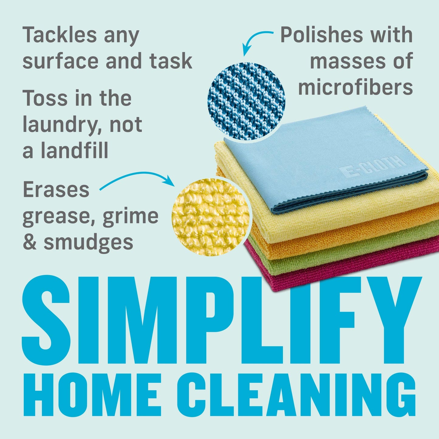 E-Cloth 5-pc Starter Pack- Microfiber Cleaning Cloth Set with Reusable Cleaning Cloth and Glass Polishing Cloth, Assorted Color Microfiber Cleaner