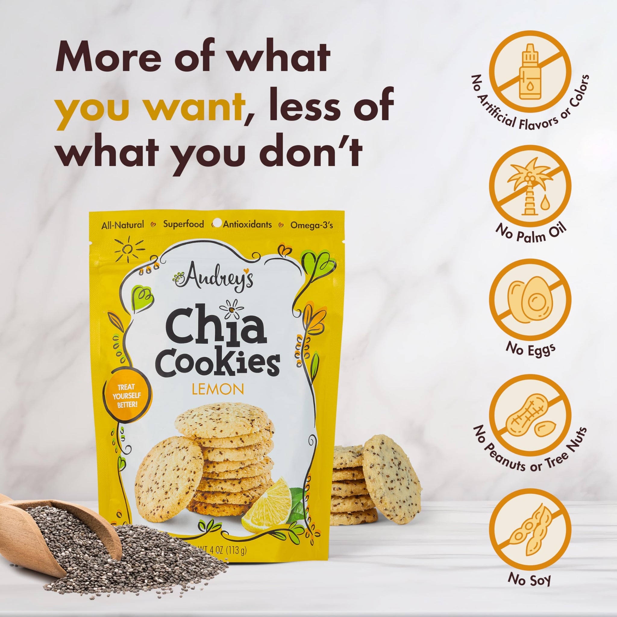 Audrey's Chia Cookies - (Lemon, 3 Pack), Natural, Antioxidants, Omega-3's, Non-GMO