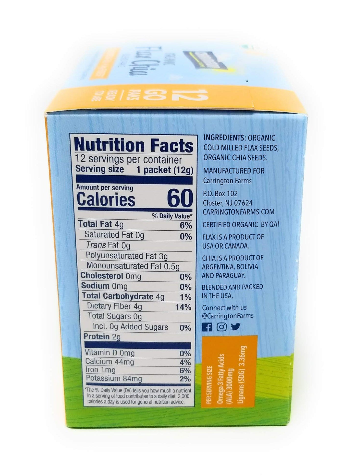 Carrington Farms Ready-To-Eat Organic Flax Chia Paks 12 Pkts