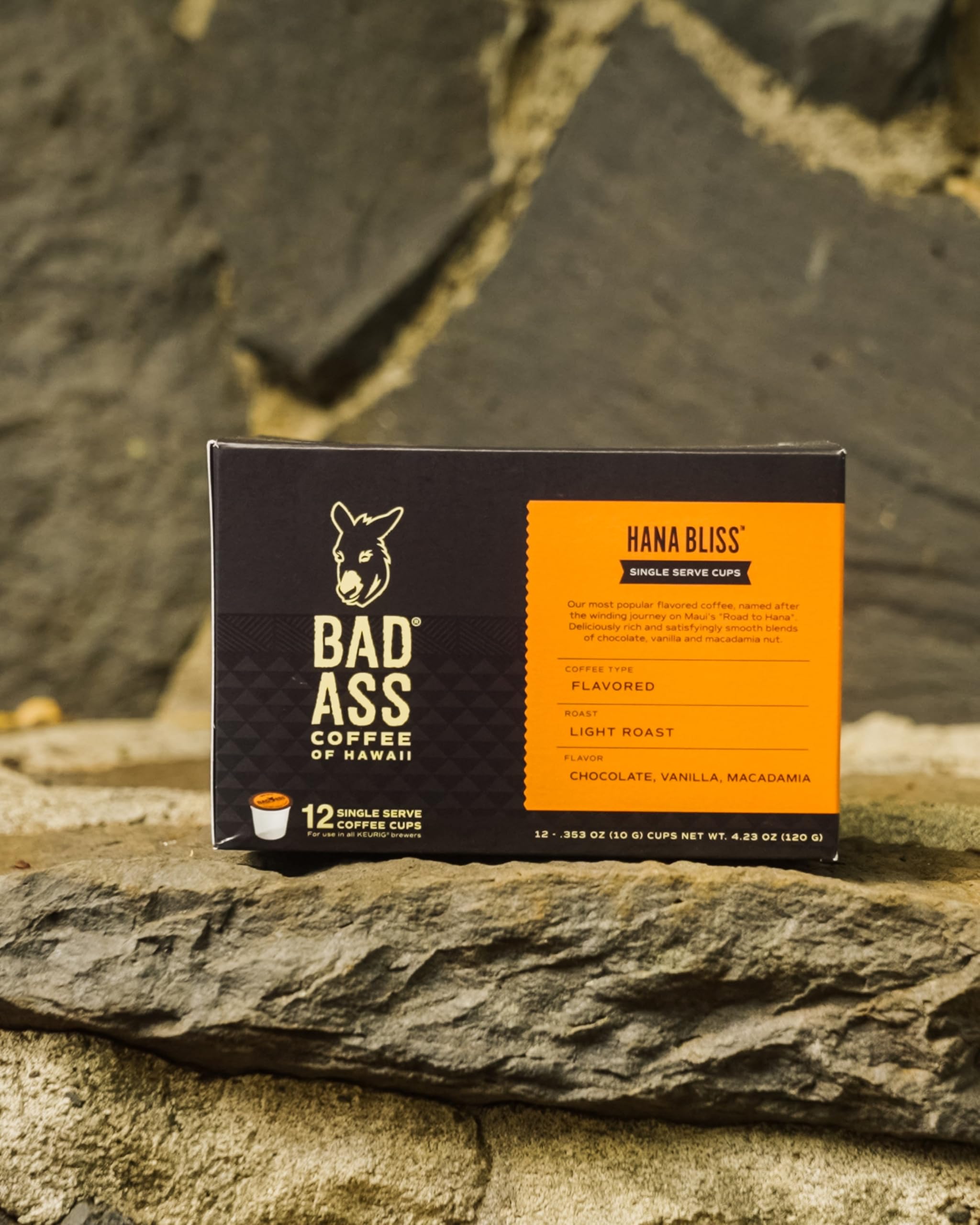 Bad Ass Coffee of Hawaii Hana Bliss Light Roast Single Serve Cups, 12 Count
