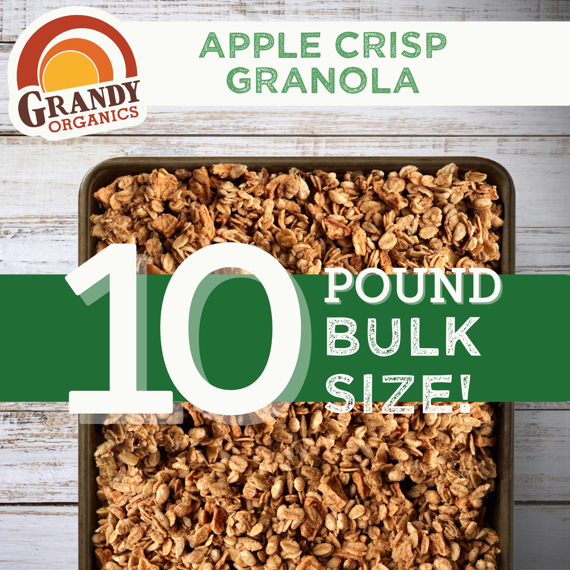 Grandy Organics 10lb Bulk Apple Crisp Granola - Certified Organic & Low Sugar Granola - 6g Protein - Non GMO & Dairy Free - Oats, Apples, Sunflower