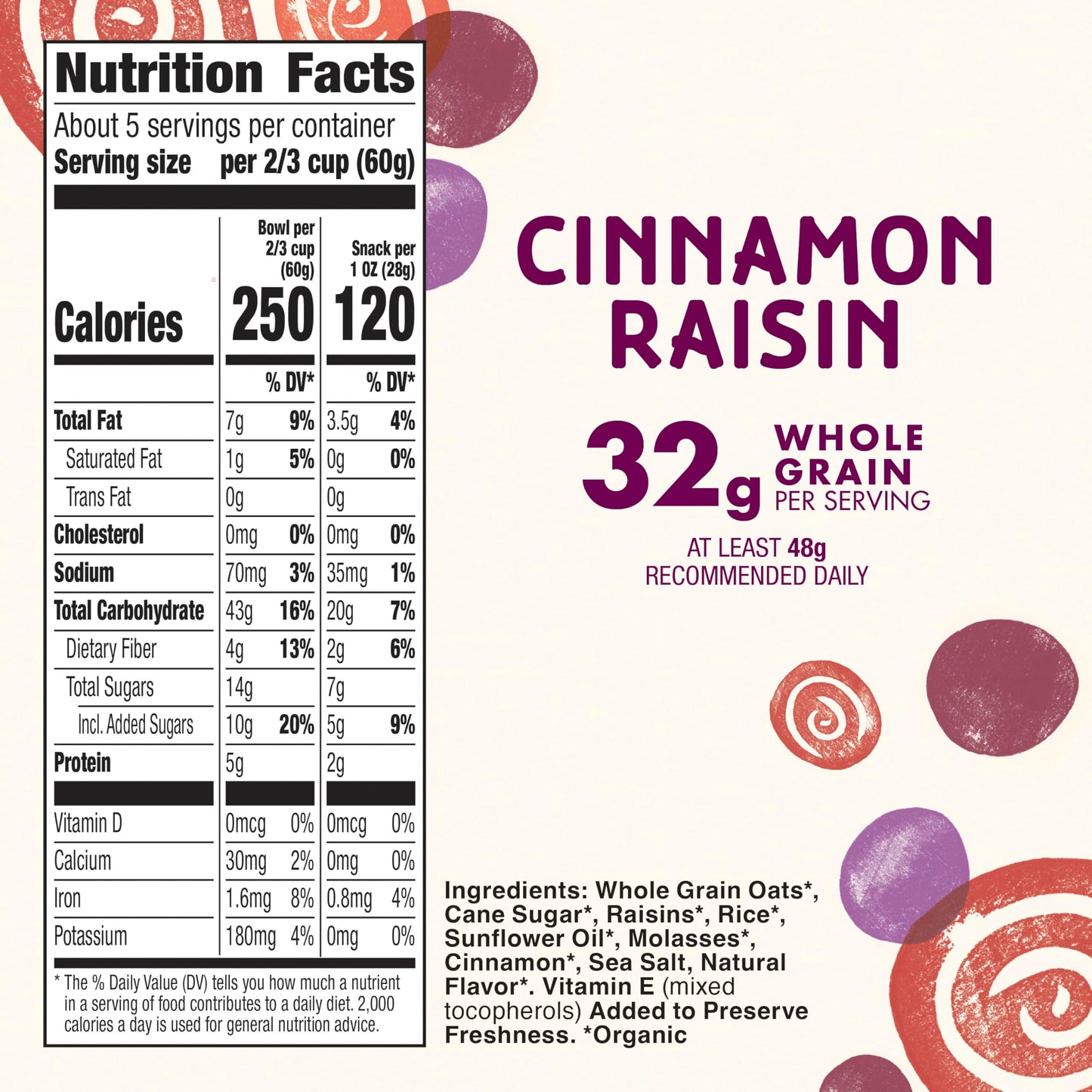 Cascadian Farm Organic Granola, Cinnamon Raisin Cereal, Resealable Pouch, 11 oz