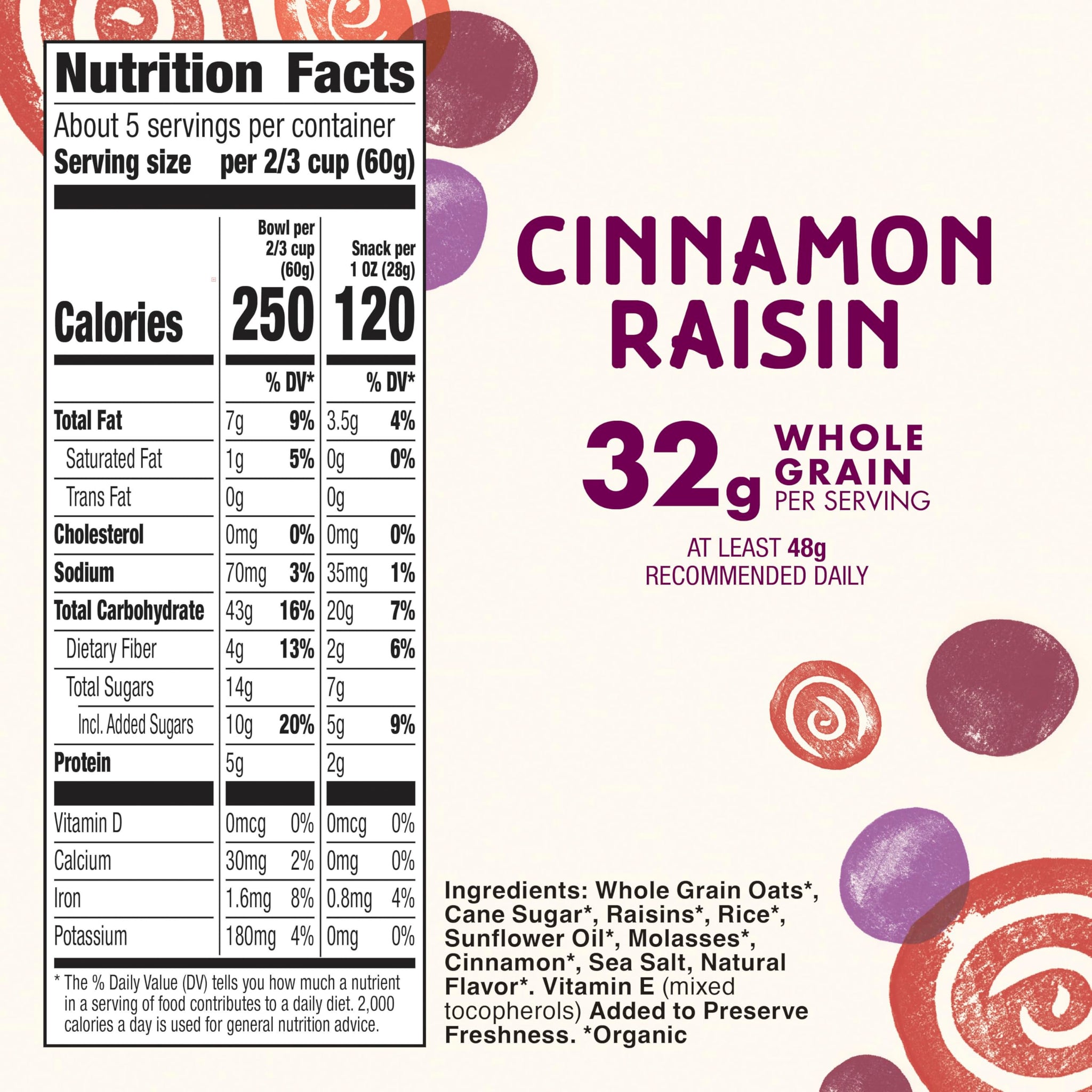 Cascadian Farm Organic Granola, Cinnamon Raisin Cereal, Resealable Pouch, 11 oz