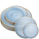 PLASTICPRO 32 Pieces Crystal Design Plastic Plates Combo Pack 7 inch and 10 inch Gold Rim Elegant Disposable Plates, Transparent Blue