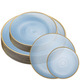 PLASTICPRO 32 Pieces Crystal Design Plastic Plates Combo Pack 7 inch and 10 inch Gold Rim Elegant Disposable Plates, Transparent Blue