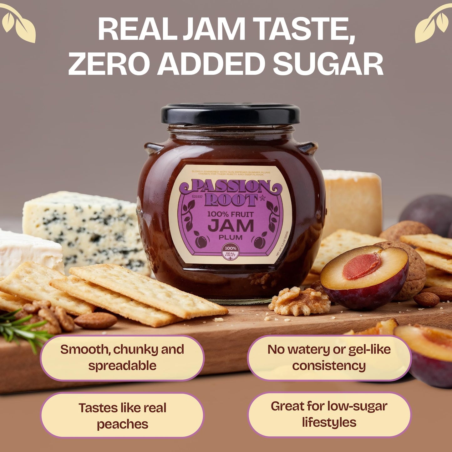 Passion Root Plum Jam | All Natural Plum Preserves with Real Fruit | No Added Sugar, No Preservatives, Non GMO, Gluten Free, Kosher Certified | Fruit