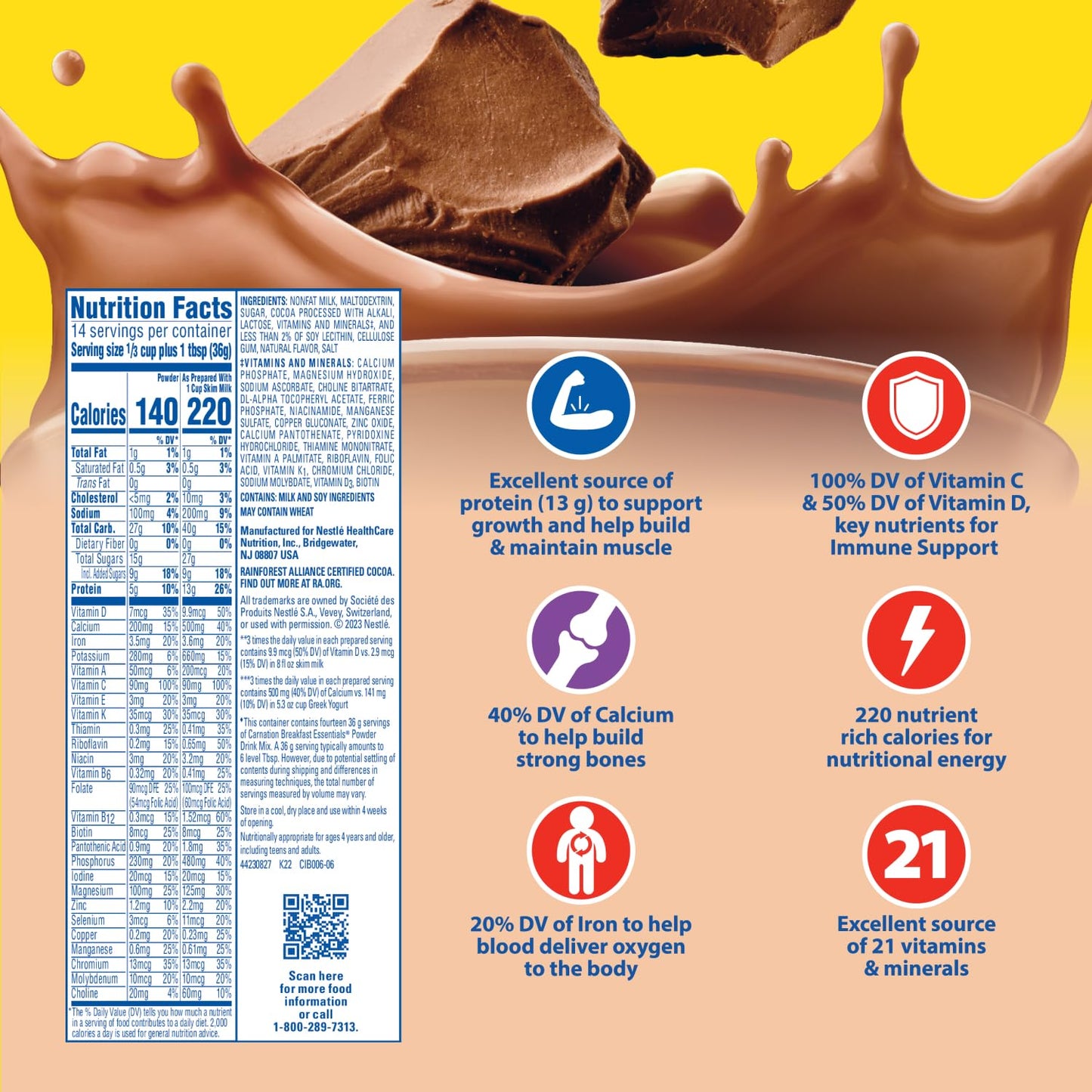 Carnation Breakfast Essentials Powder Drink Mix, Rich Milk Chocolate, 17.7 Ounce Jar