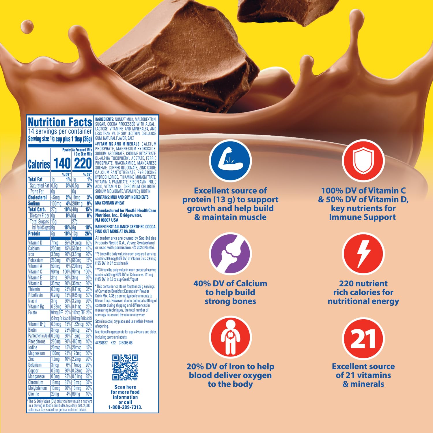 Carnation Breakfast Essentials Powder Drink Mix, Rich Milk Chocolate, 17.7 Ounce Jar