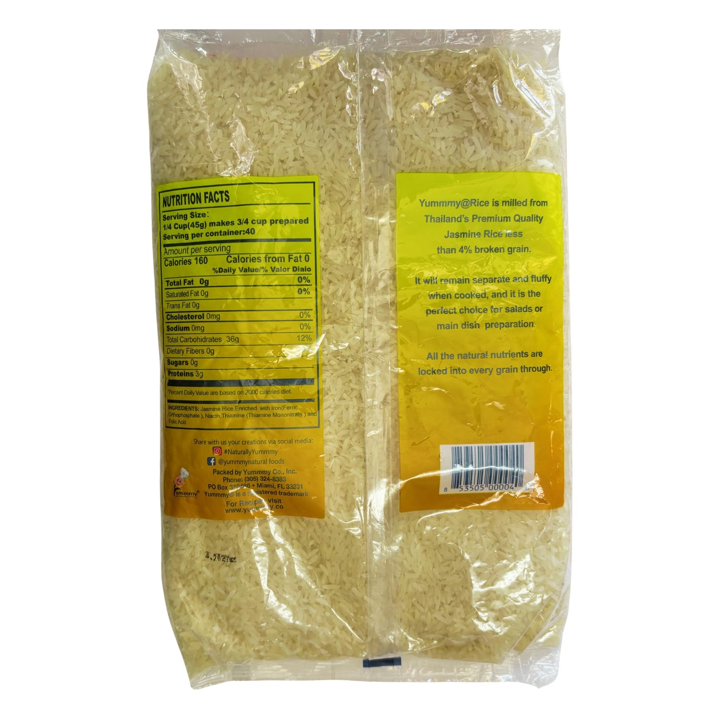 Yummmy Jasmine Rice 4 Lb, Kosher Certified, From Thailand, Scented Aromatic Rice long grain. Thai Hom Mali