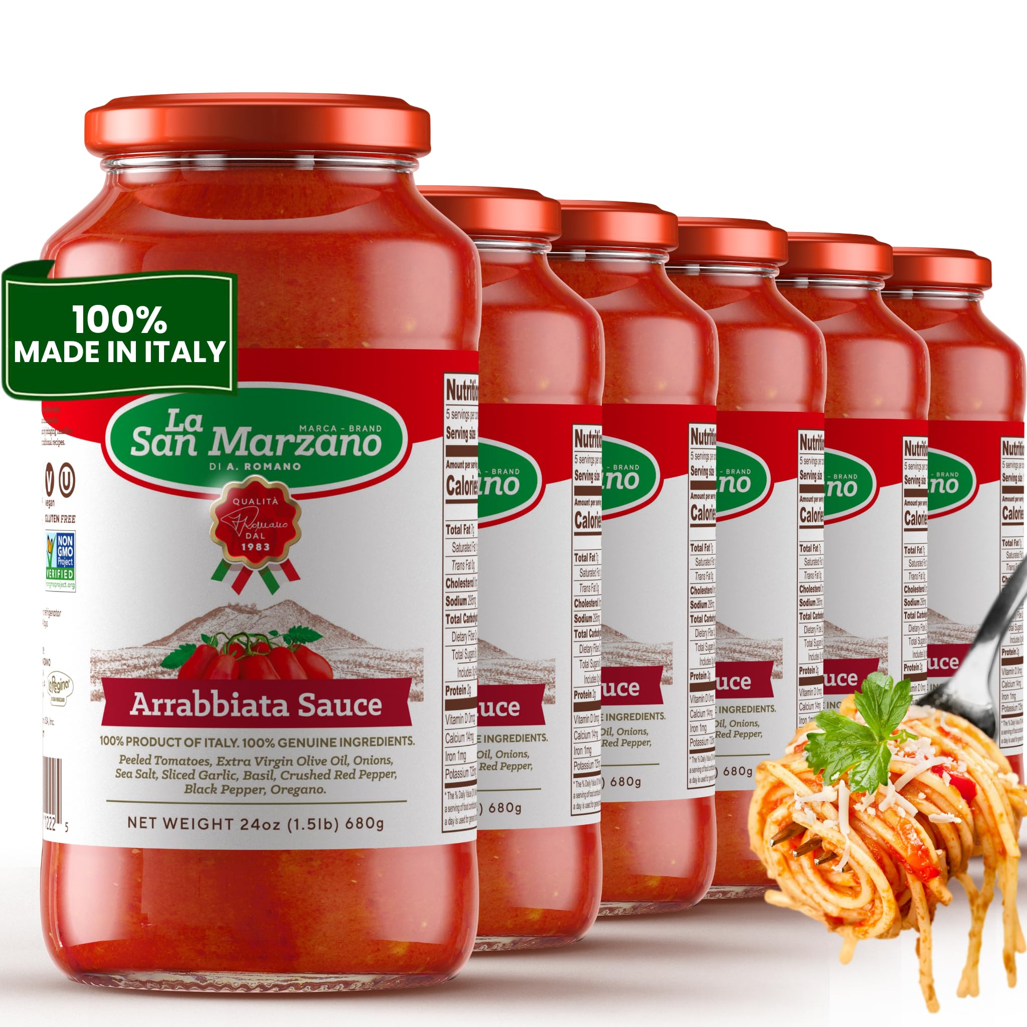 La San Marzano Arrabiata Sauce, 24 oz, Pasta Sauce Made in Italy, All Purpose Tomato Premium Quality, All Natural, Mediterranean Diet, Non GMO, Vegan