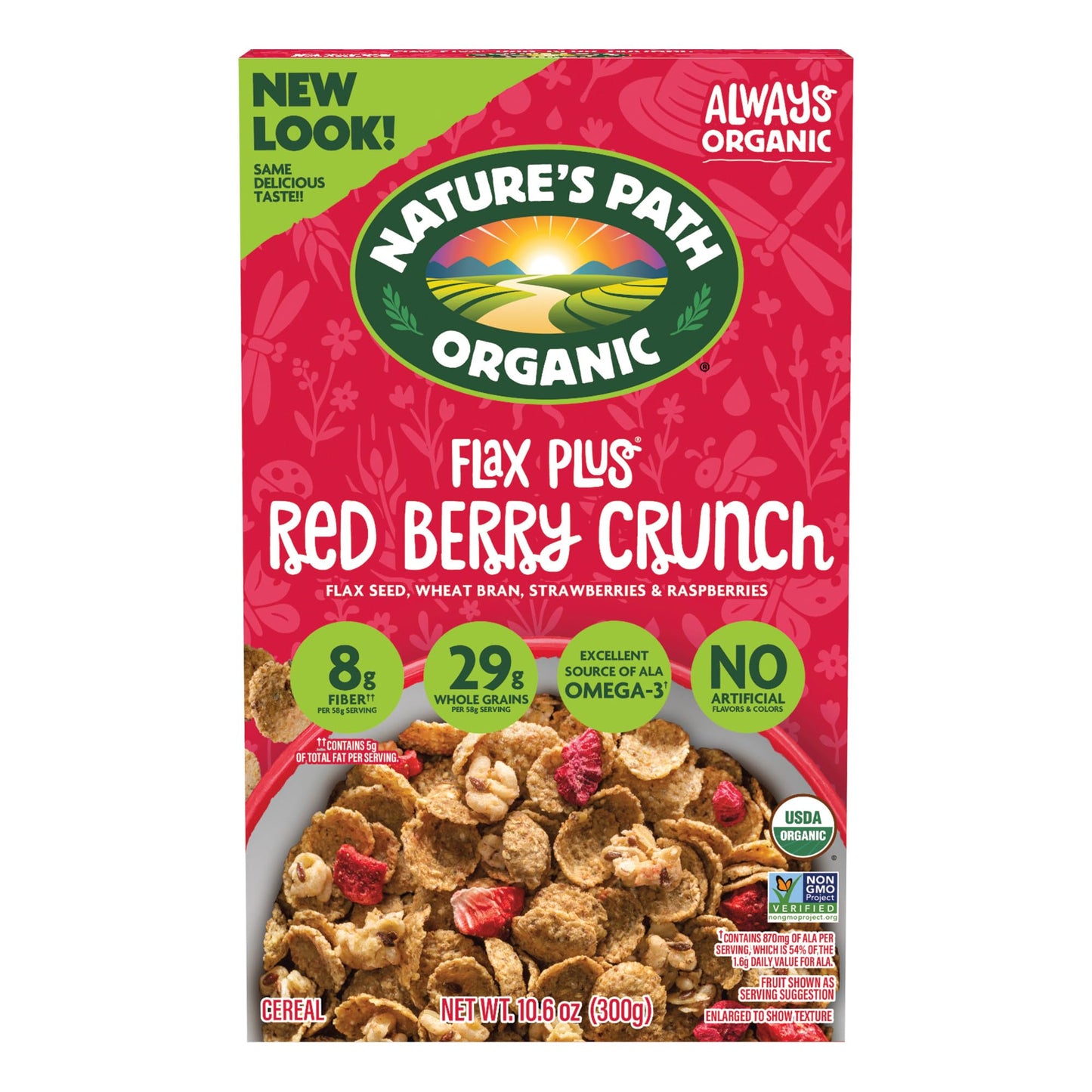 Nature's Path Organic Flax Plus Red Berry Crunch Cereal, 10.6 oz (Pack of 1), Non-GMO