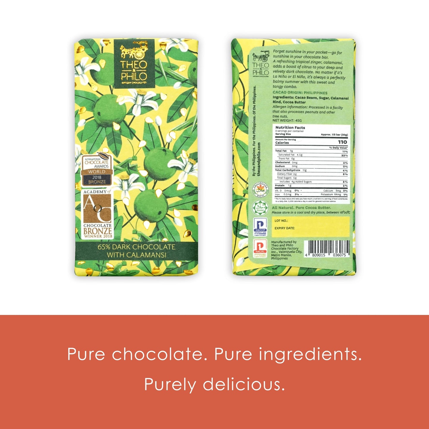 Theo & Philo Calamansi 65% Dark Chocolate 3 Pack - Filipino Chocolate - Bean-to-Bar, Direct Sourced, Made at Origin, Single Origin, Woman Owned, BIPOC