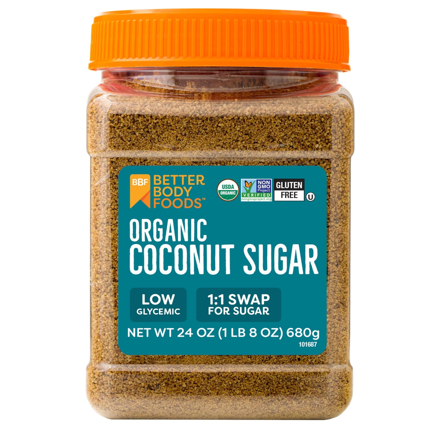 BetterBody Foods Organic Coconut Sugar, Gluten-Free, Non-GMO, Low Glycemic Sugar Substitute, 1.5 lbs, 24 Ounce