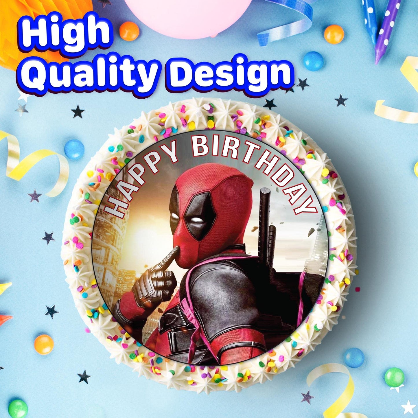 7.5 Inch Edible Cake Toppers - Red and Black Masked Themed Birthday Party Collection of Edible Cake Decorations
