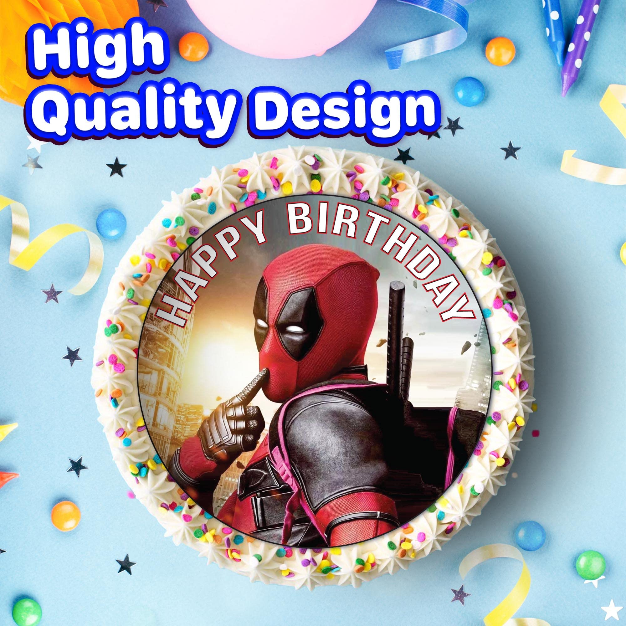 7.5 Inch Edible Cake Toppers - Red and Black Masked Themed Birthday Party Collection of Edible Cake Decorations