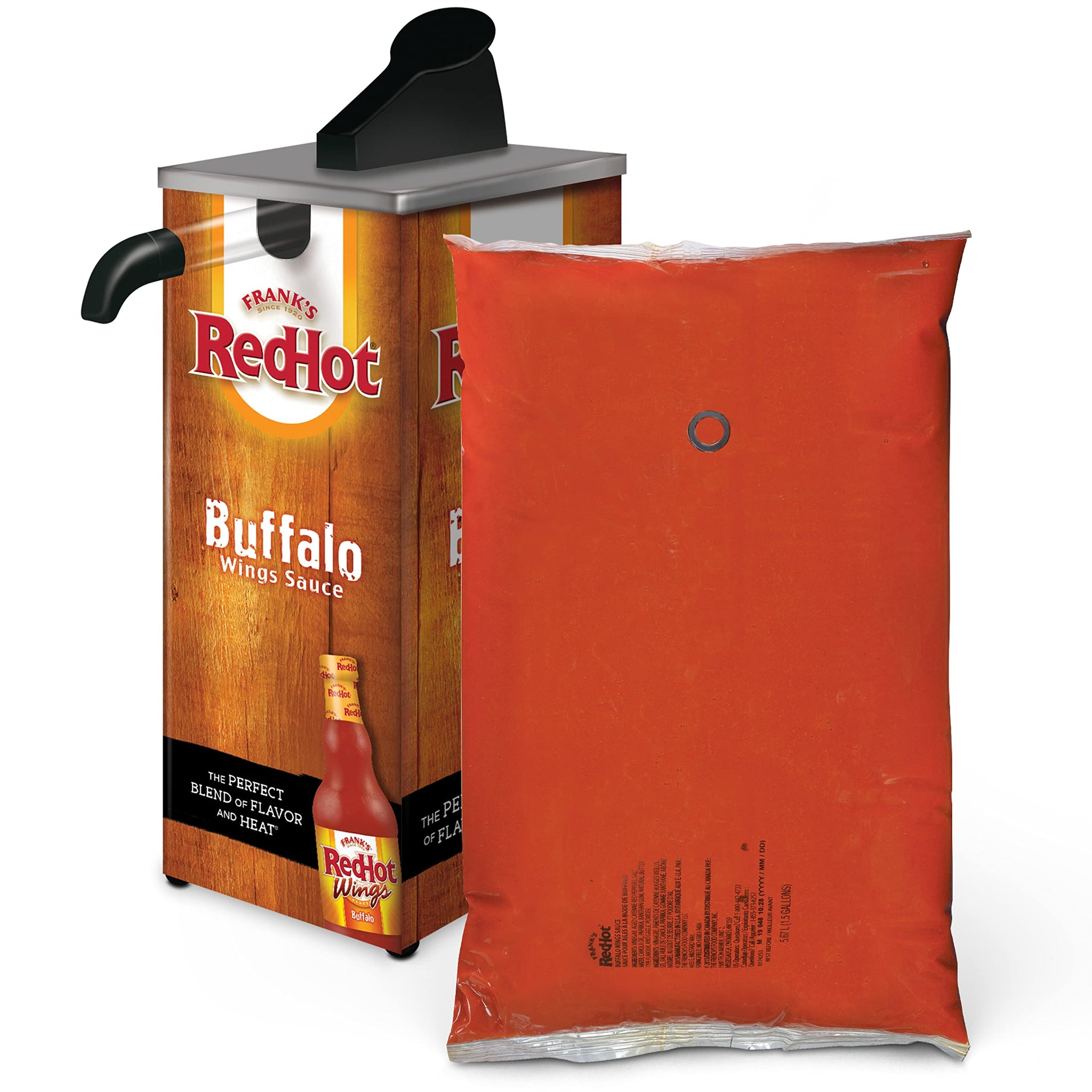 Frank's RedHot Original Buffalo Wings Sauce Dispensing Pouch with Fitment, 1.5 gal - 1.5 Gallon Bulk Pouch of Buffalo Hot Sauce with a Bold, Spicy