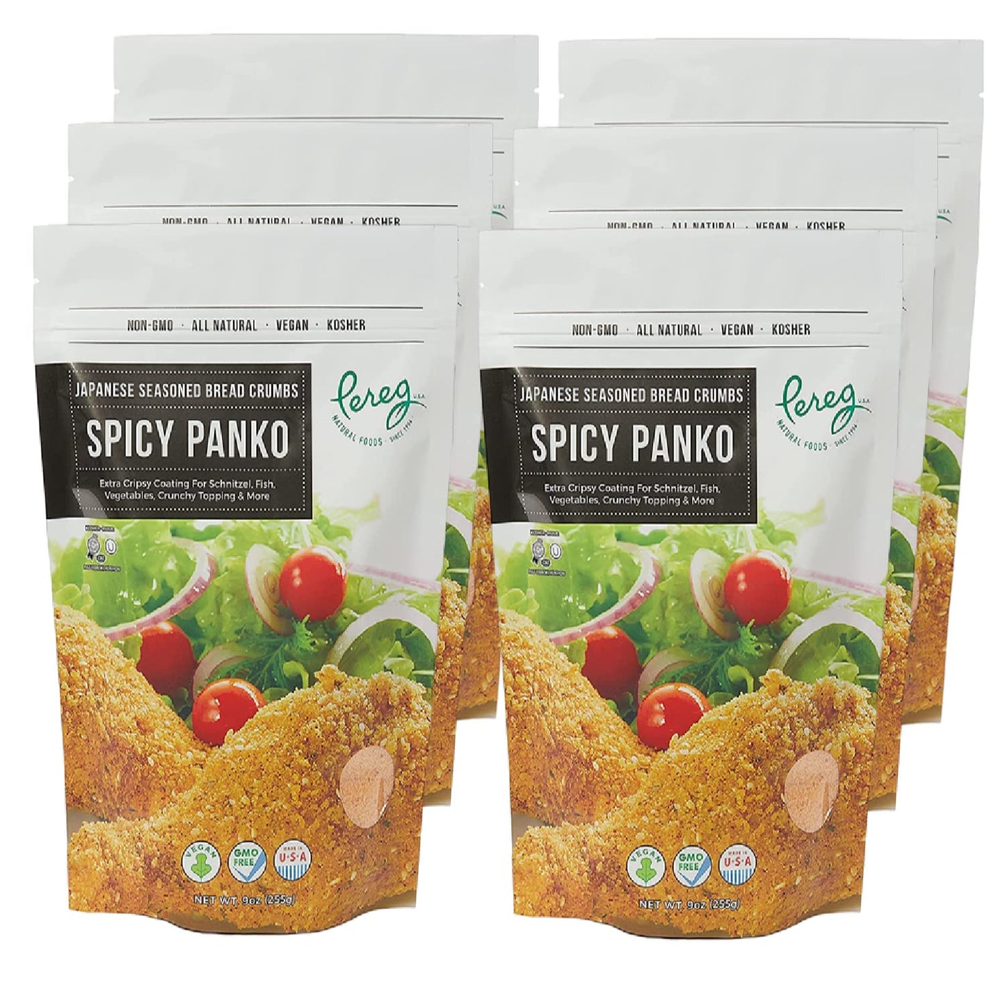 Pereg Spicy Panko Bread Crumbs - (9 Oz x 6 Pack) - Breadcrumbs with Hot Spicy Flavor - Best for Coating & Stuffing - Schnitzel, Seafood, Poultry, Vegetables, Meatballs