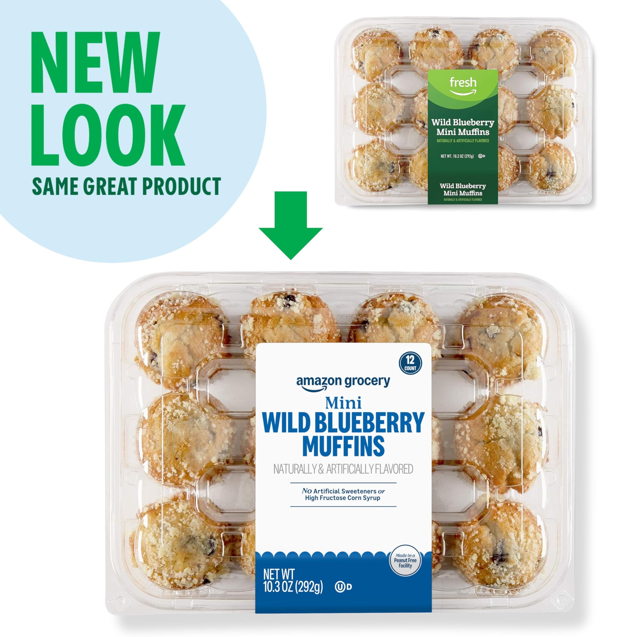 Amazon Grocery, Mini Wild Blueberry Muffins, 10.3 Oz, 12 Ct, Frozen