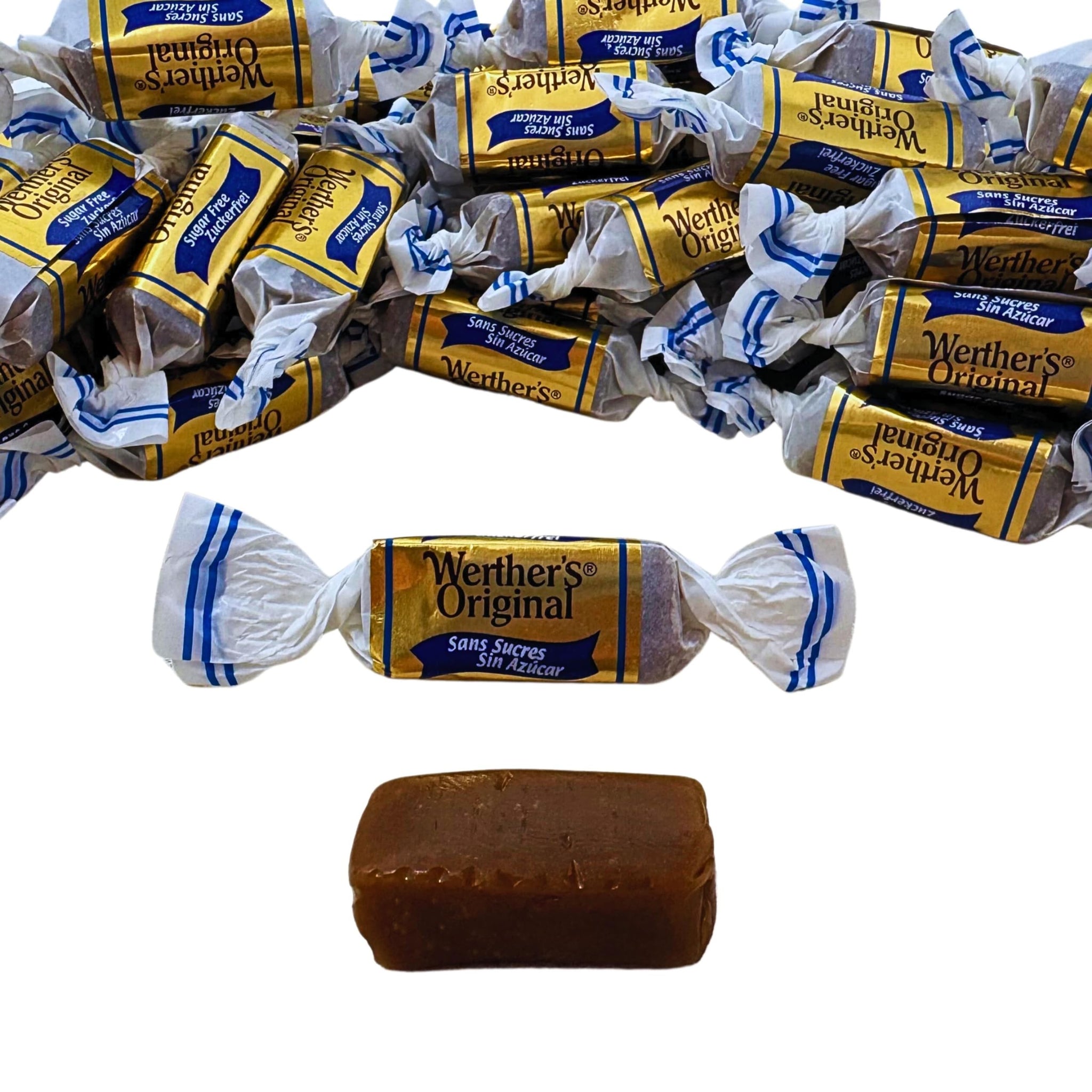 Werther's Original Premium Sugar Free Chewy Caramel Candies 1-Lb Individually Wrapped Low Carb Soft Chews Keto & Diabetic Friendly Candy (16-Oz)