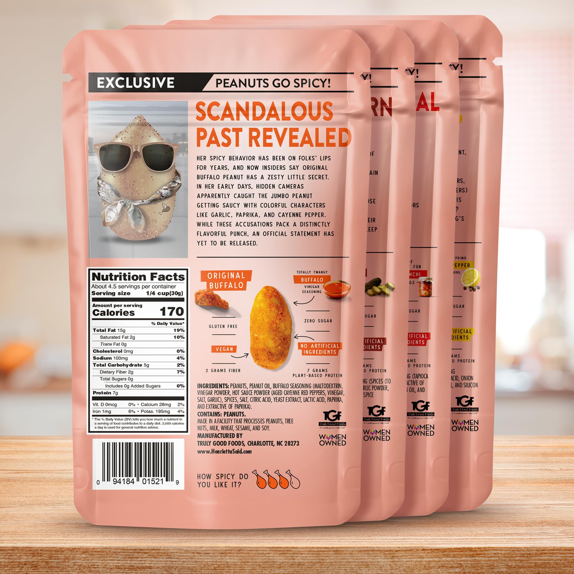 Henrietta Said Wing-Flavored Peanuts - Variety Pack - Truly Good Foods Shelled Snacking Nuts - Bold Flavors - Savory & Spicy - Jumbo Flavored Peanuts