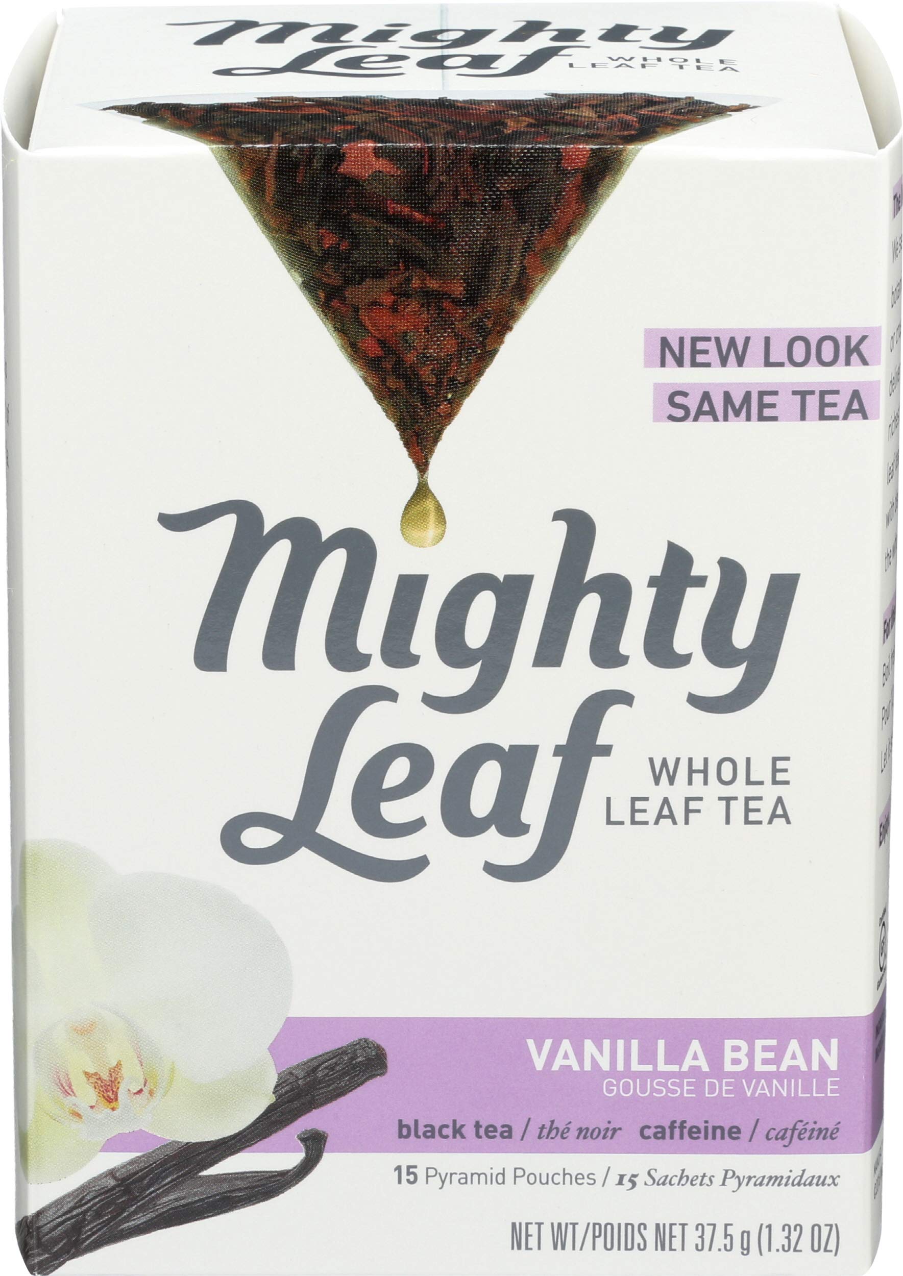 Mighty Leaf Whole Leaf Tea, Vanilla Bean, 15 Tea Bags Individual Pyramid-Style Tea Sachets of Caffeinated Black Tea with Vanilla and Natural Flavors