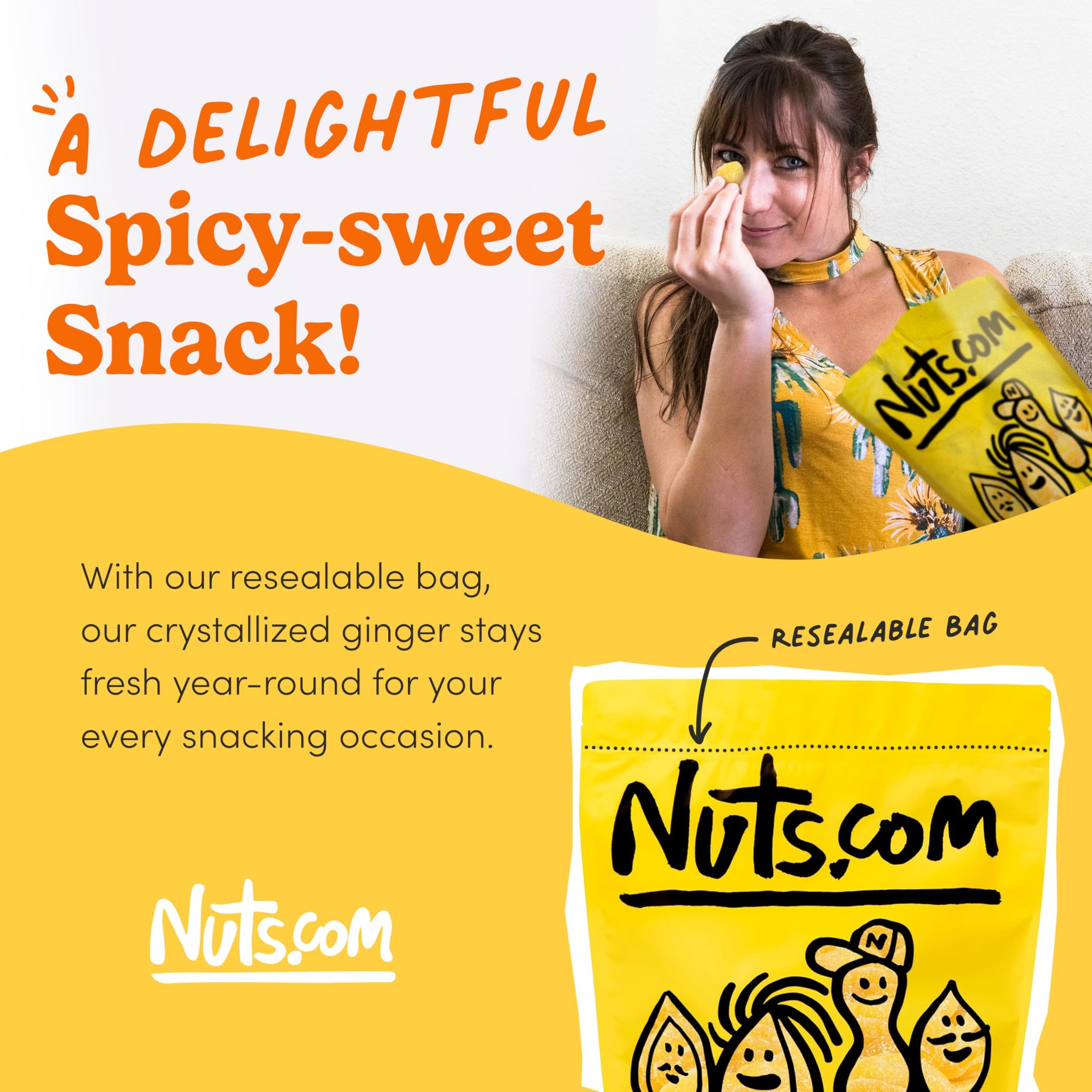 Nuts com Crystallized Ginger Pieces - Premium Crystallized Ginger Slices - Spicy & Sweet Candied Ginger Pieces - Dried Ginger Chunks, Root - Digestive