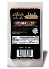 SHARIFA HALAL SMOKEY TOMS TURKEY SNACK STICKS, 3.17 OZ. PACKAGE - GREAT EVERYDAY ZABIHA HALAL TURKEY, 10G PROTEIN, 110 CALORIES, 3G CARBOHYDRATES