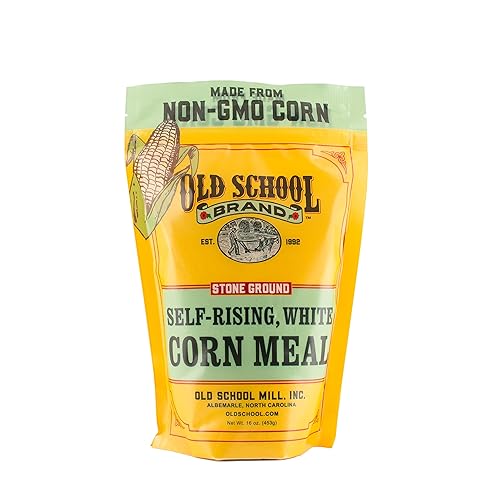 Old School Brand™ Stone Ground Self-Rising White Cornmeal | 16 Ounce Bag, Non-GMO North Carolina White Corn, Southern Style Baking