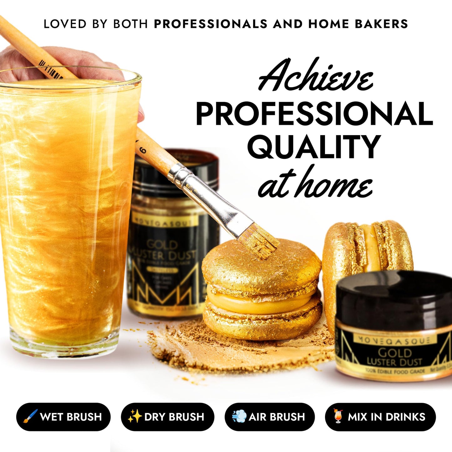 MONÉGASQUE Gold Edible Glitter for Drinks 15g - Edible Glitter for Cakes & Cocktails - Gold Luster Dust for Cocktail, Father's Day Cake Topper, Food