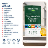 Truly Free Natural Dishwasher Cleaner - Dish Washer Machine Descaler, Fights Grease & Limescale, Hard Water Stain Remover, Smell Eliminator for Clean