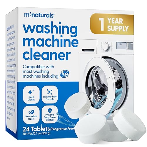 M3 Naturals Washing Machine Cleaner Tablets - Oxygen Based HE Top & Front Load Washer Cleaner and Deodorizer Compatible with LG Whirlpool & Most Major