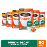 Dunkin’ Decaf Medium Roast Coffee, Keurig K-Cup Pods, 10 Count Boxes (Pack of 6)