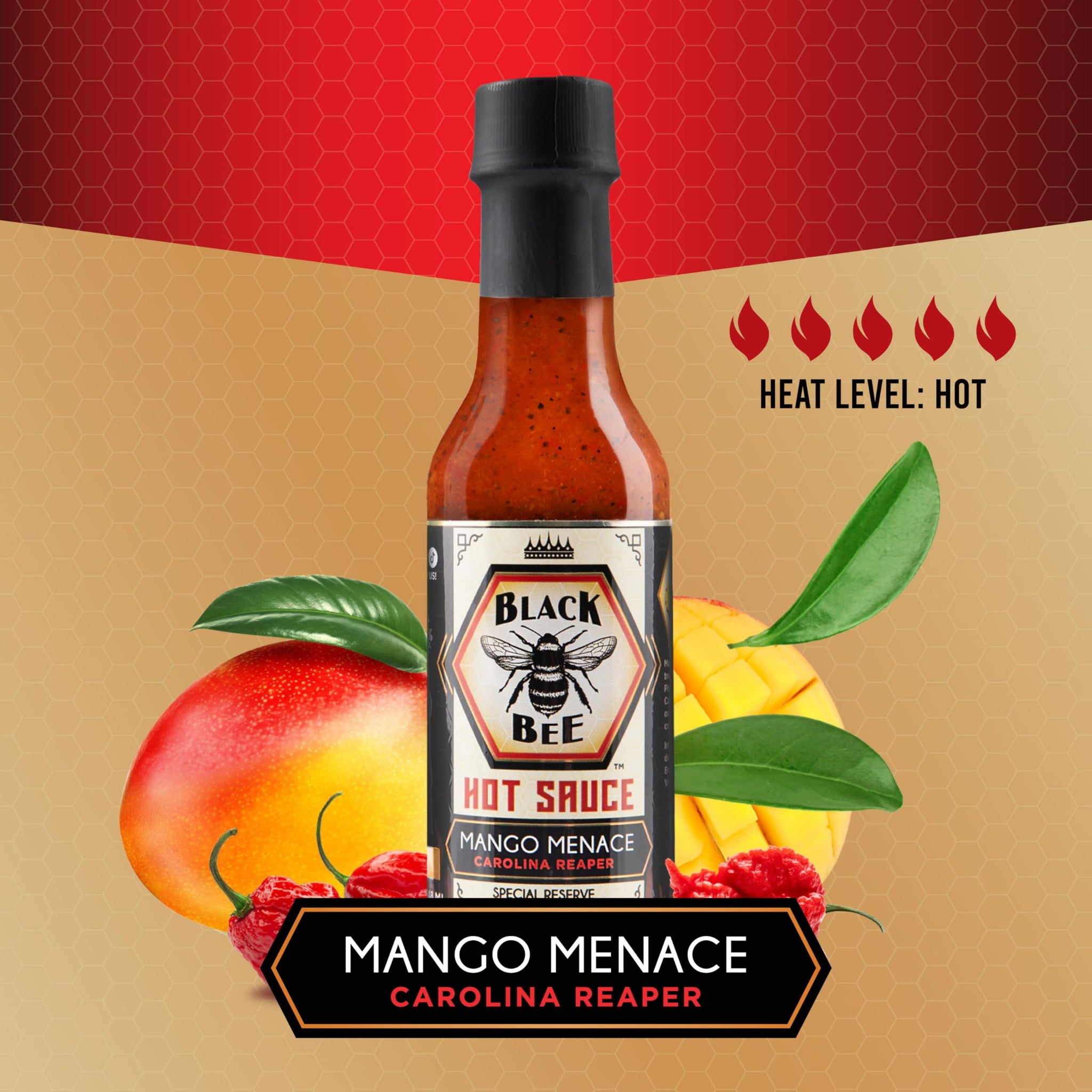 Black Bee Mango Menace Hot Sauce with Carolina Reaper - Limited Small Batch Special Reserve Extreme Heat Sauce with Fresh Mango & Fire Roasted