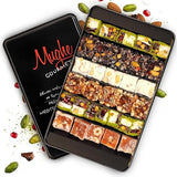 Mughe Gourmet Sultan Turkish Delight Gift Box, 650g (1.44lb) - Authentic Pistachio, Orange, Hazelnut and Almond Lokum - Vegan, Halal Mediterranean