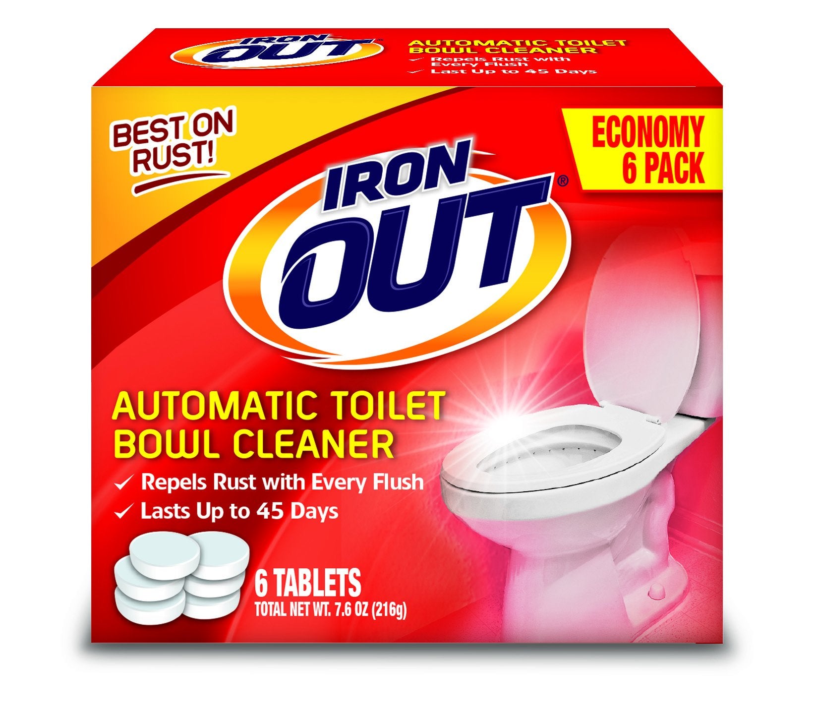 Iron Out Automatic Toilet Bowl Cleaner, 6 Tablets, and Rust Stain Remover Gel Spray
