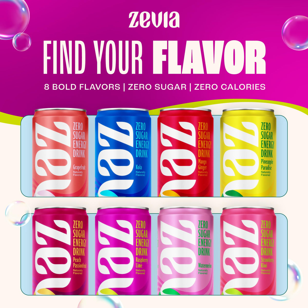 Zevia Zero Sugar Energy Drink, Fruity Fuel Variety Packs, 12 oz Cans - Naturally Sweetened, Non-GMO Project Verified, Gluten-Free, Vegan, (Pack of 24)