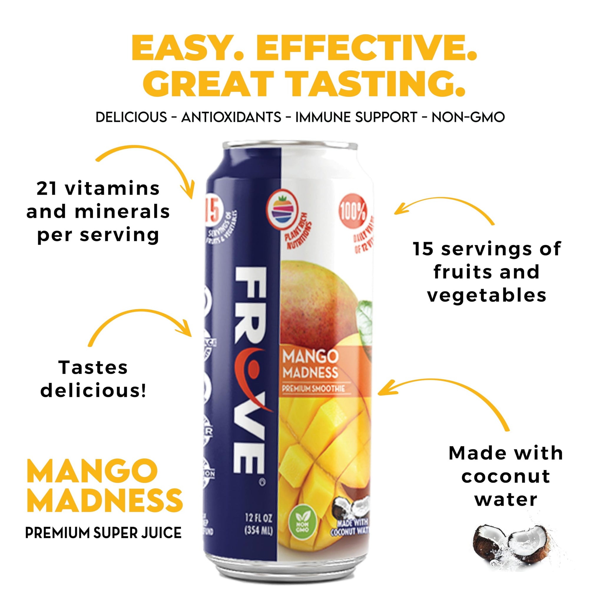 Fruve a healthy super juice drink with real fruit | Gut Health & Immunity Benefits | non-GMO | low calorie | Mango Madness | 12 fl oz (12 Pack)