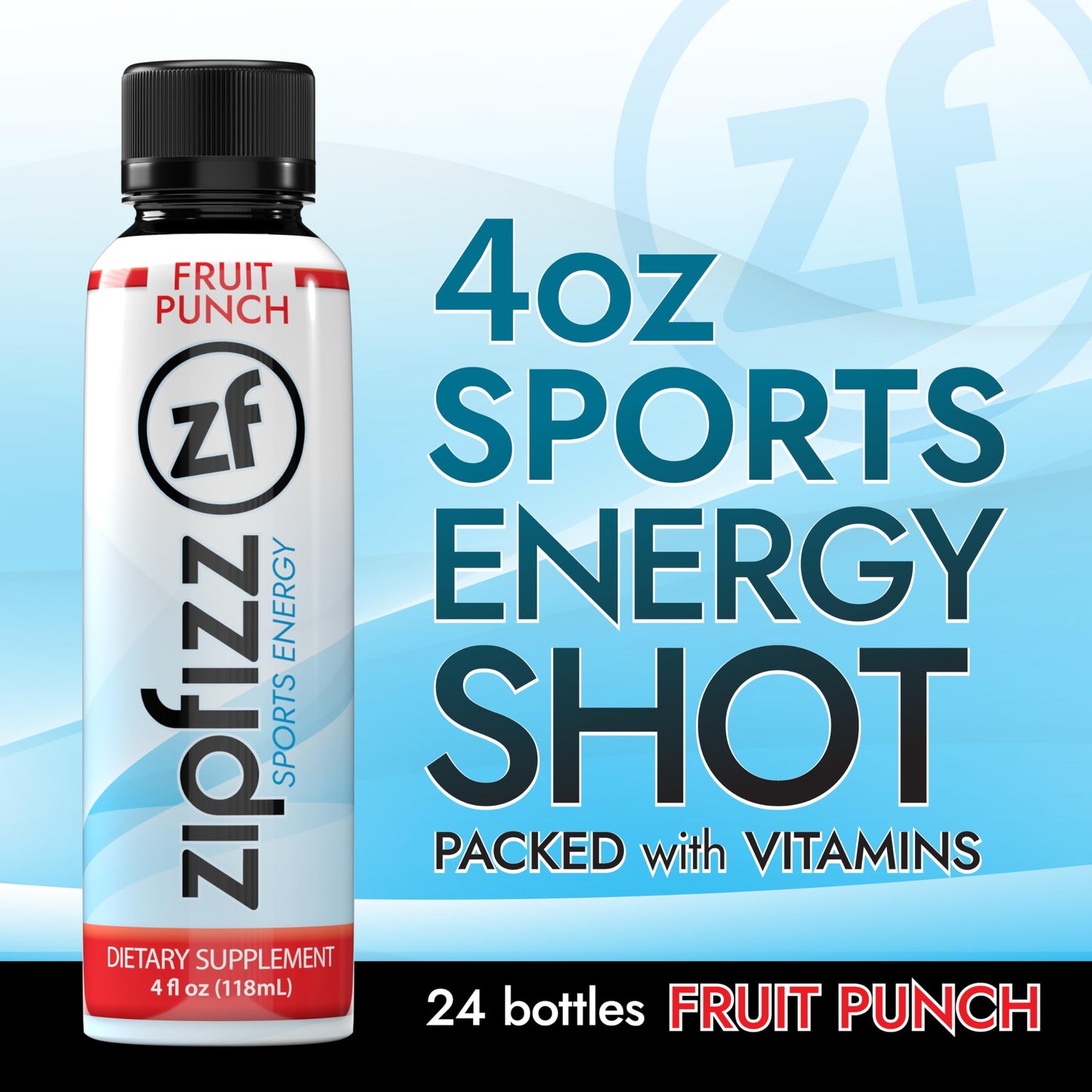 Zipfizz Sport Energy Shot, Fruit Punch, 4oz, Hydration, B12, Nitric Oxide Blend, (24 Count)