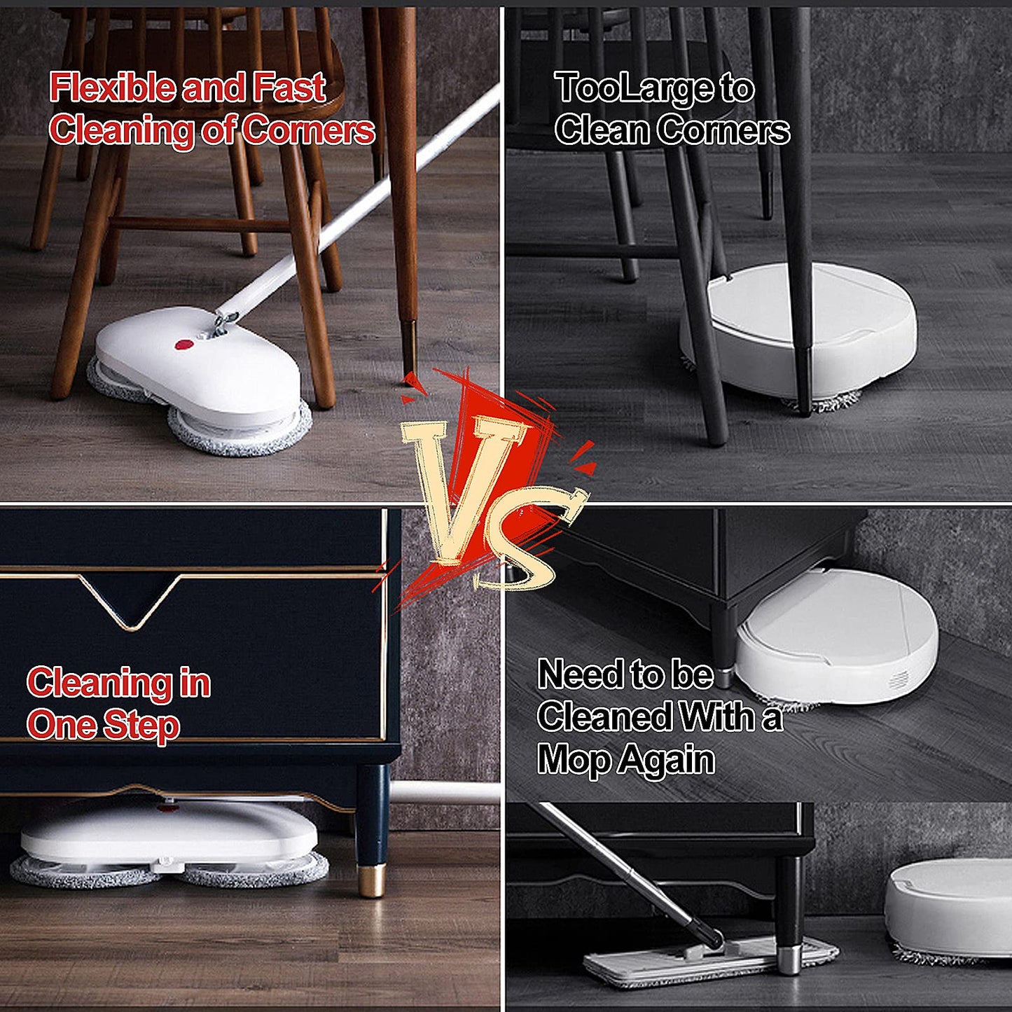 REECOO Cordless Electric Spin Mop Power Mop with 4 Floor Scrubber Pads/Automatic Cleaning Bucket/Water Sprayer,Lightweight & Rechargeable,Suitable