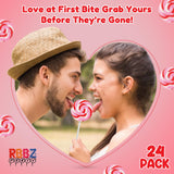 24 Red, Pink and White Lollipops Individually Wrapped - 18g Swirl and 12g Twisty Suckers