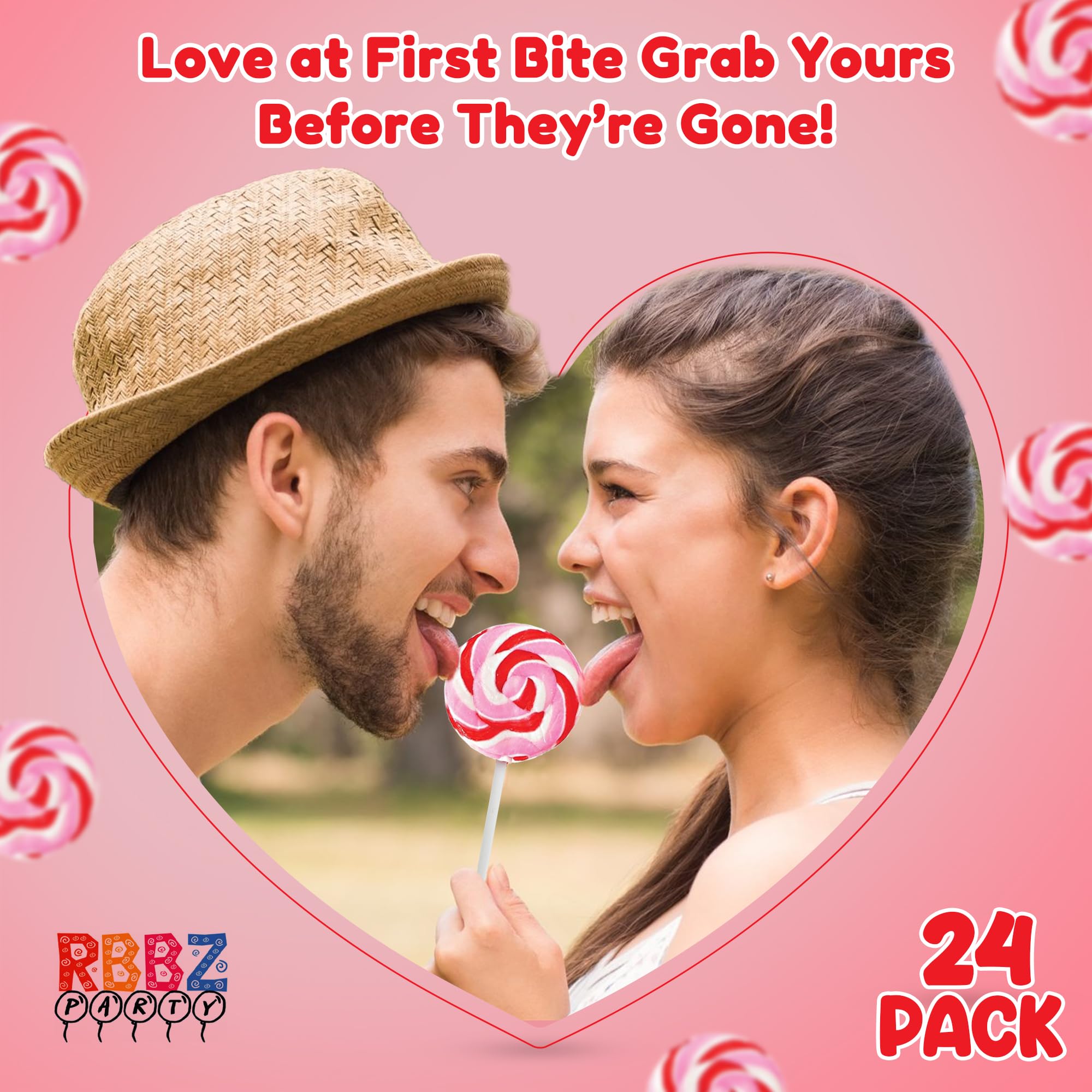 24 Red, Pink and White Lollipops Individually Wrapped - 18g Swirl and 12g Twisty Suckers
