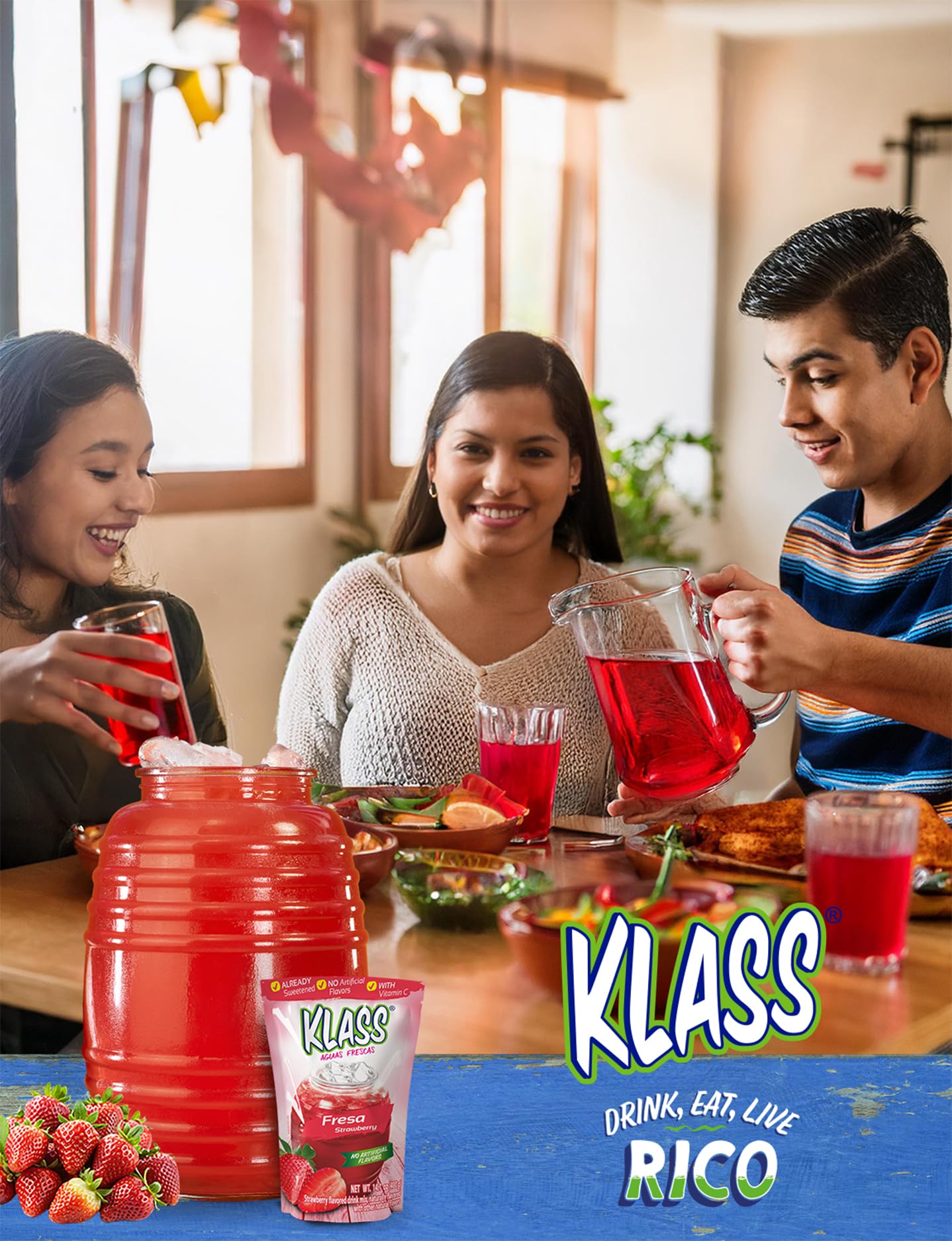 Klass Aguas Frescas Drink Mix Tropical Variety Pack - Strawberry, Grape, Tropical Punch & Orange - Powder Drink Mix, Water Drink Mix with Natural