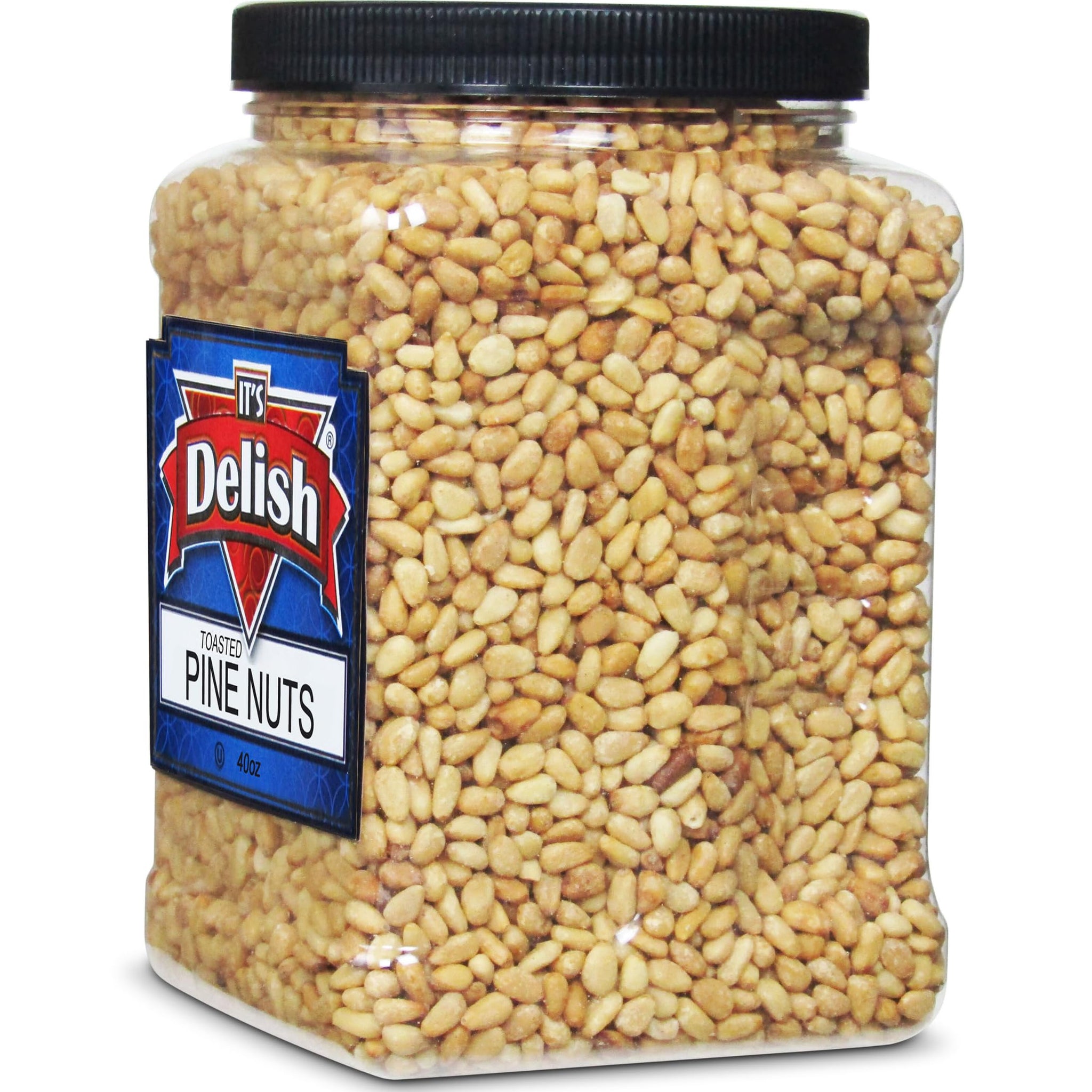 Gourmet Toasted Pine Nuts by It's Delish, 40 OZ (2.5 lbs.) Jumbo Container - Premium Pine Nuts Pignolias Dry Roasted - Healthy Snack, Topping