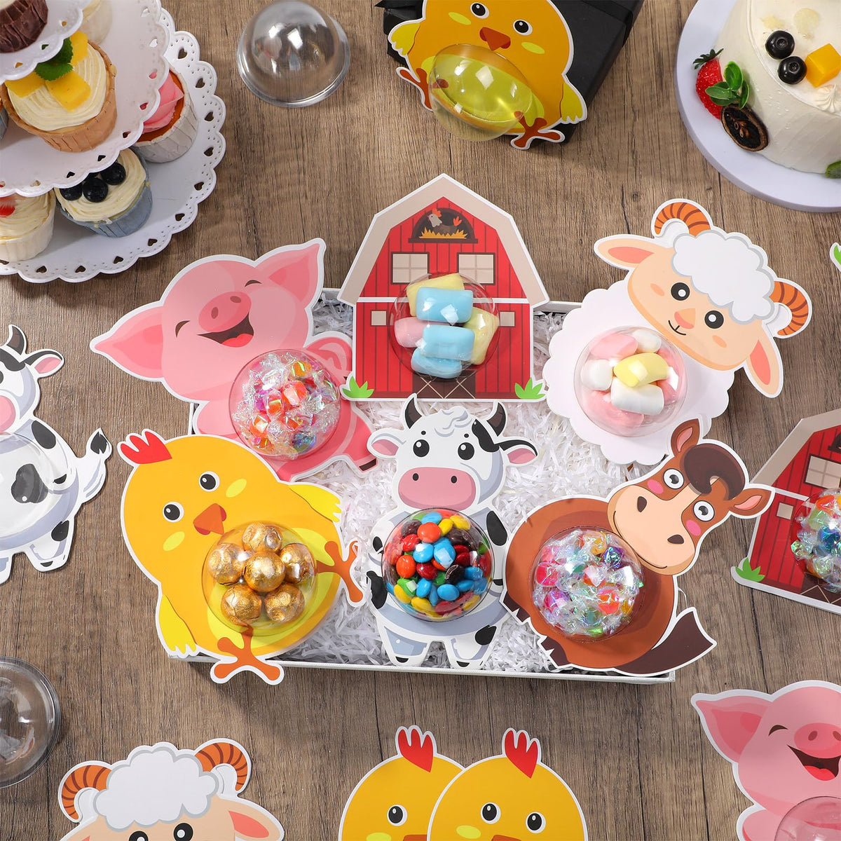 Motiskyy 30 Pack Farm Animal Candy Card with Clear Candy Domes Chocolate Holder Cards for Farm Themed Farmhouse Party Birthday Shower DIY Gift