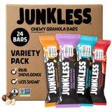 JUNKLESS Fan Favorites Chewy Granola Bars - Bulk Variety Pack, Gluten-Free, Non-GMO, Lower Sugar, Healthy Snacks for Kids & Adults, 4 Boxes (24 Bars)