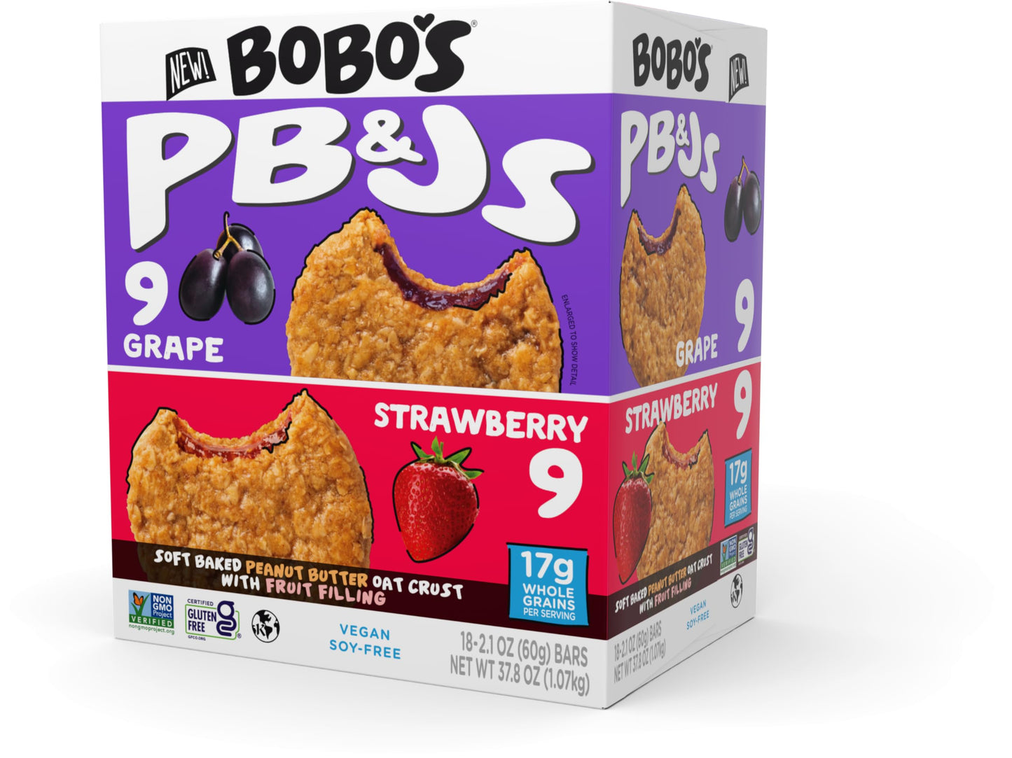 Bobo's PB&J Variety - Grape & Strawberry, Simple Ingredients, Whole Grain Oats, Plant Based, Non-GMO, Gluten Free Breakfast Bars, Healthy Snacks