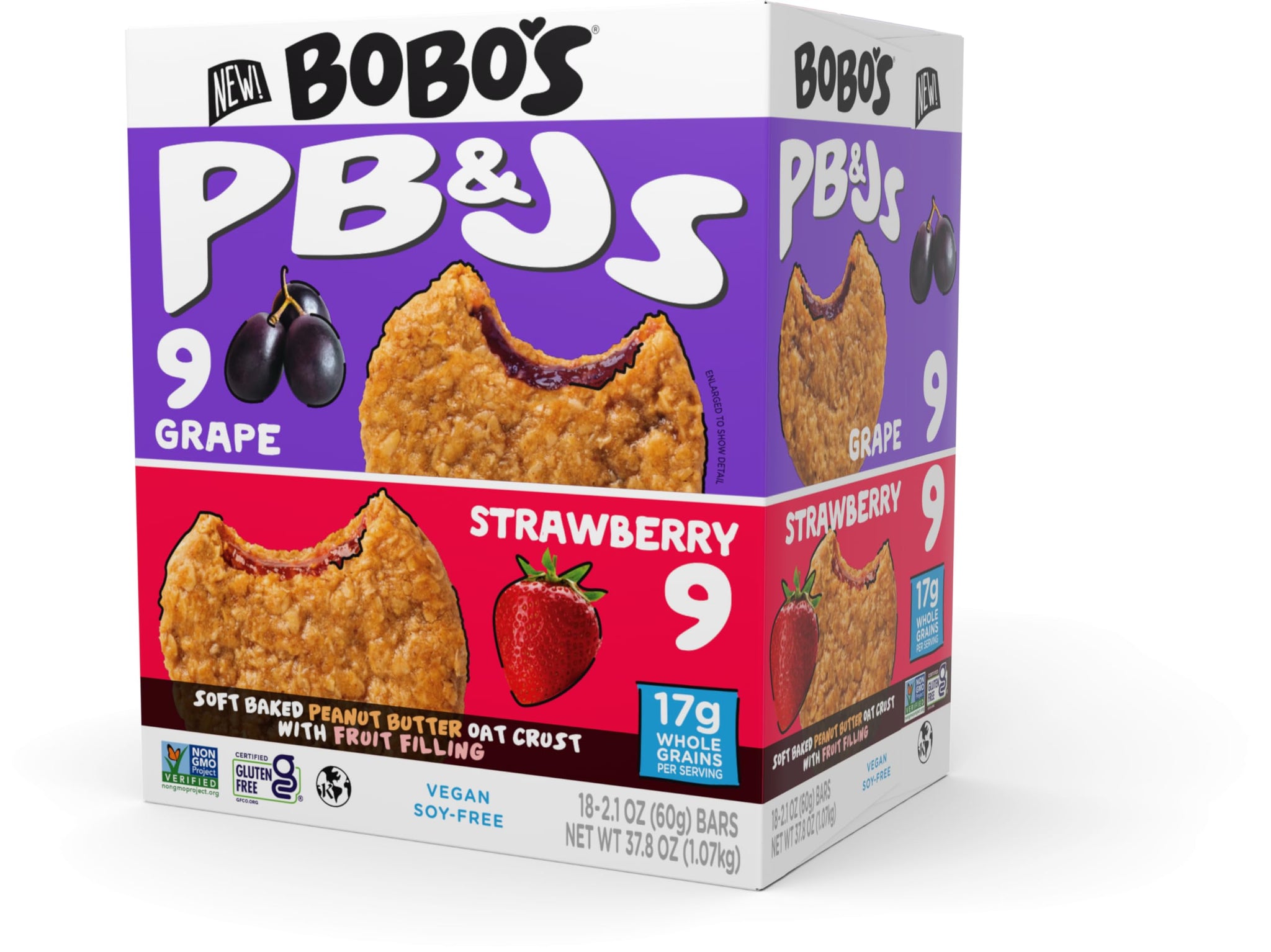 Bobo's PB&J Variety - Grape & Strawberry, Simple Ingredients, Whole Grain Oats, Plant Based, Non-GMO, Gluten Free Breakfast Bars, Healthy Snacks