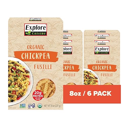 Explore Cuisine Organic Chickpea Fusilli - Pack of 6 (8 oz) - Easy-to-Make Gluten Free Chickpea Pasta - High in Plant Protein & Fiber - Non-GMO - 24