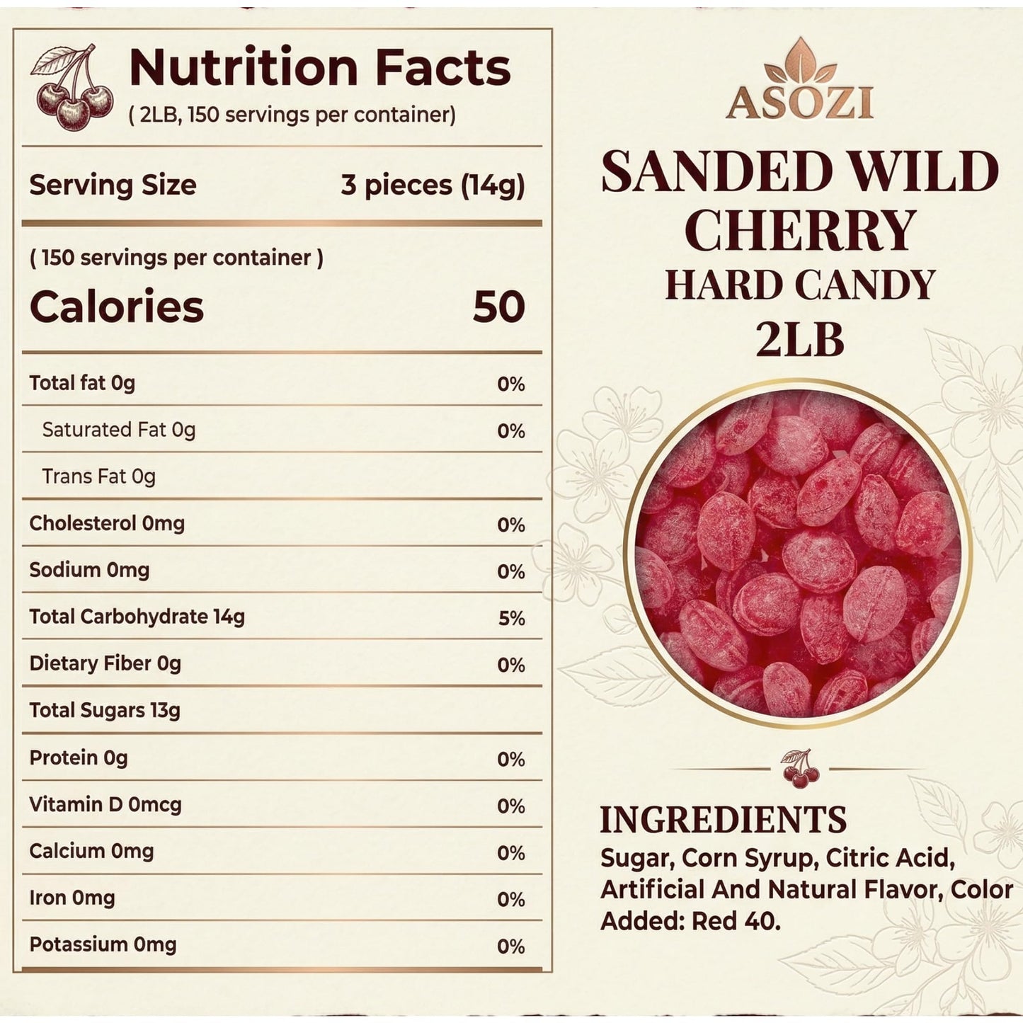 Wild Cherry Drops Hard Candy 2lb- Bulk Pack Old Fashioned Hard Candy - Cherry Candy Flavor- Sanded with Sugar - Perfect for Sore Throats (Wild Cherry)